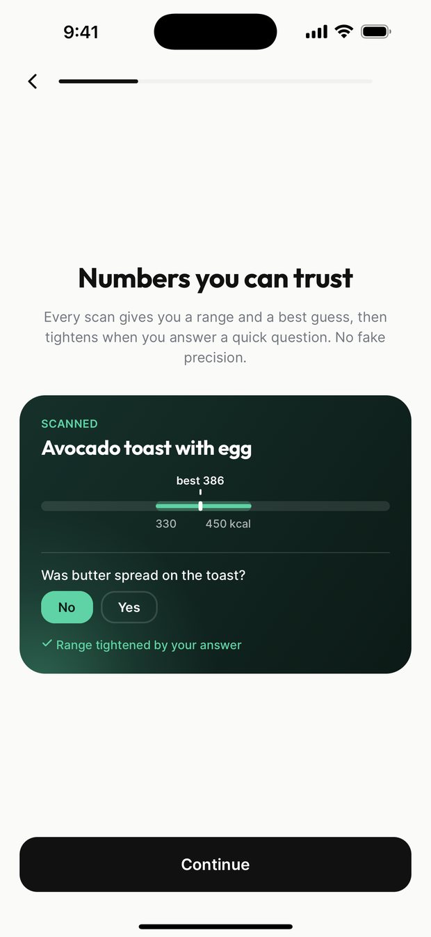 A calorie range for avocado toast tightening after answering whether butter was spread on the toast